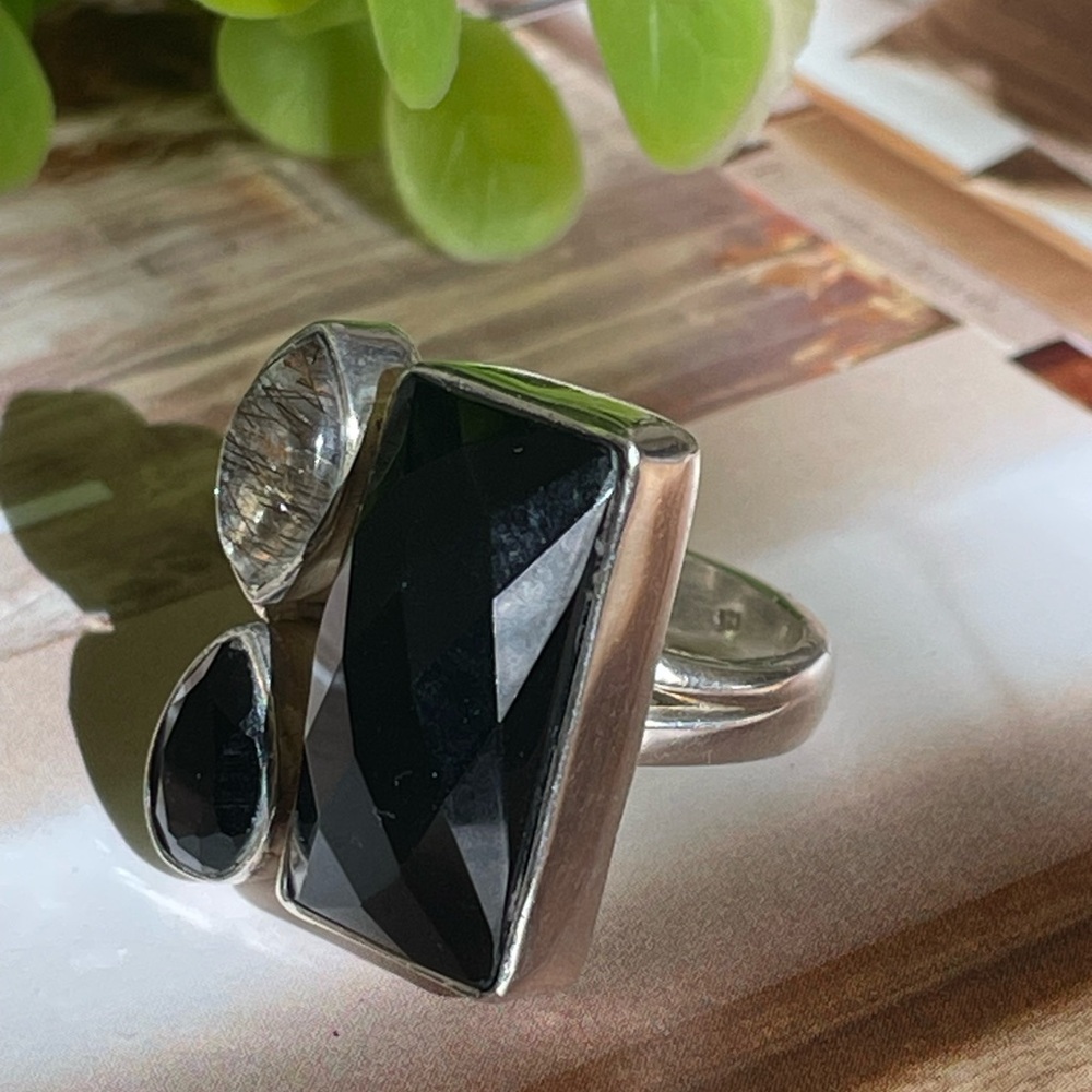 Ring Black Onyx multi stone statement Ring in 925 Sterling silver (US 7 and up) - Picture 12 of 12